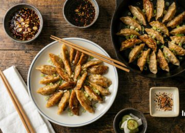 homemade asian potstickers with chilli dippiing sauce