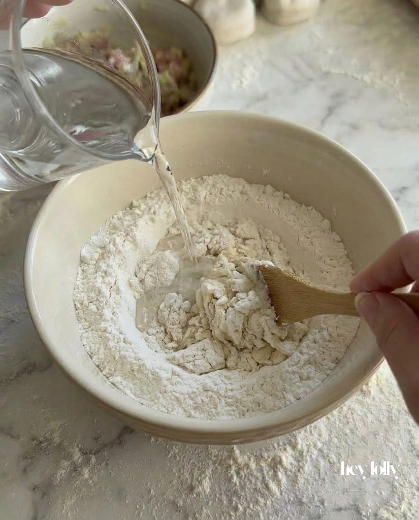 Making the dough for asian potstickers