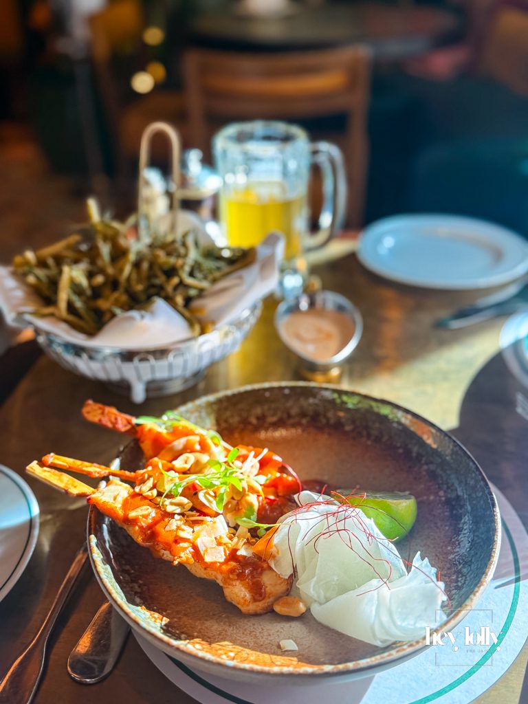 Robata chicken skewers with peanuts, lime and prawn crackers from the 1917 lunch menu at The Ivy Nottingham