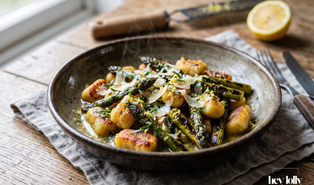 overhead shot Crispy Gnocchi with Lemon Tarragon Butter