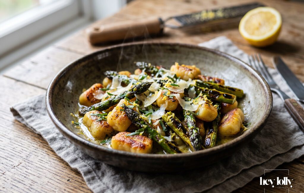 overhead shot Crispy Gnocchi with Lemon Tarragon Butter
