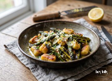 overhead shot Crispy Gnocchi with Lemon Tarragon Butter