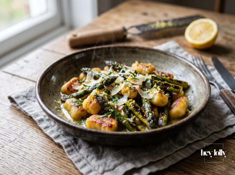 overhead shot Crispy Gnocchi with Lemon Tarragon Butter