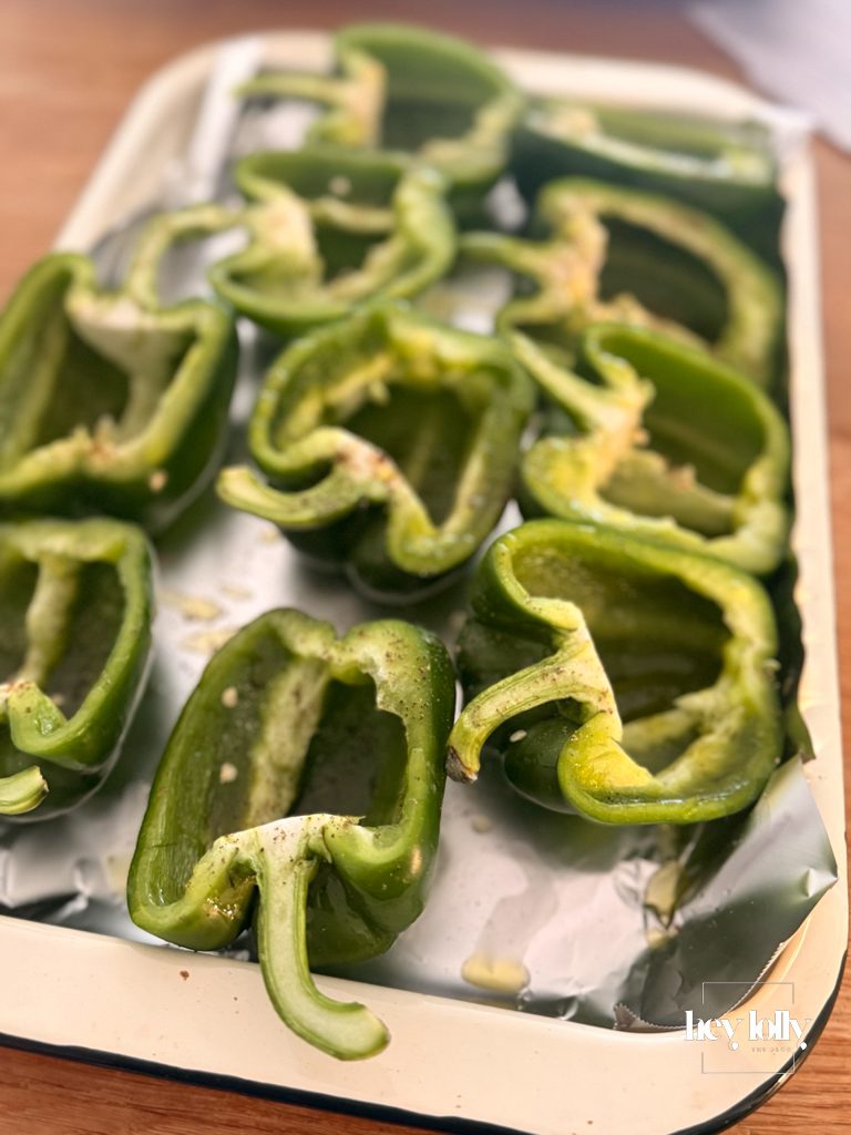 close up peppers for stuffed peppers with spicy rice