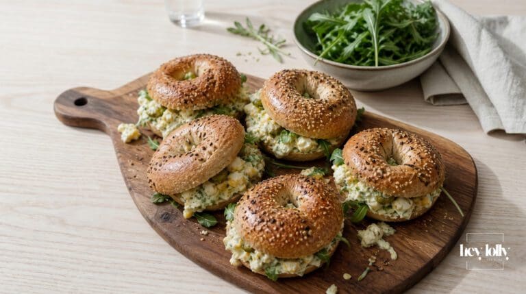 Chopped Egg Salad Bagels with Labneh and Dill Pickles